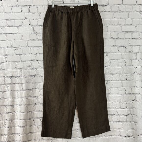 AYR The Tourist Linen Pants Womens L Elastic Waist Sicilian Umber Brown Resort - Picture 4 of 14